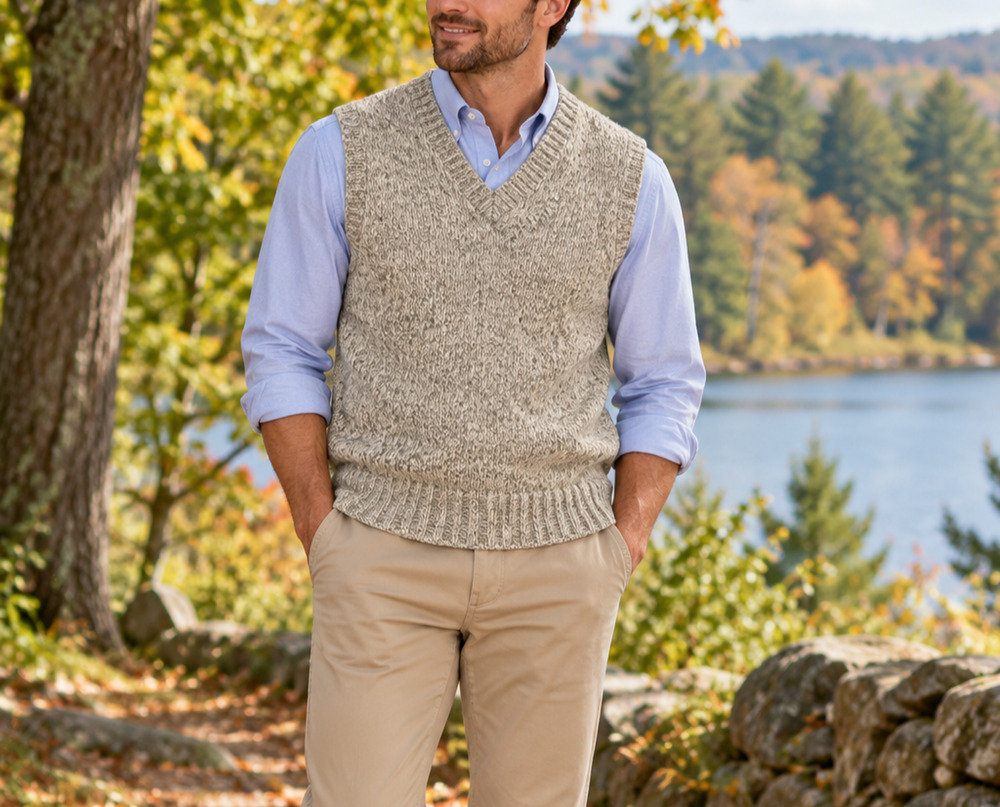 L.L. Bean Mens Medium Marled Knit V-Neck Sweater Vest Oatmeal Heather